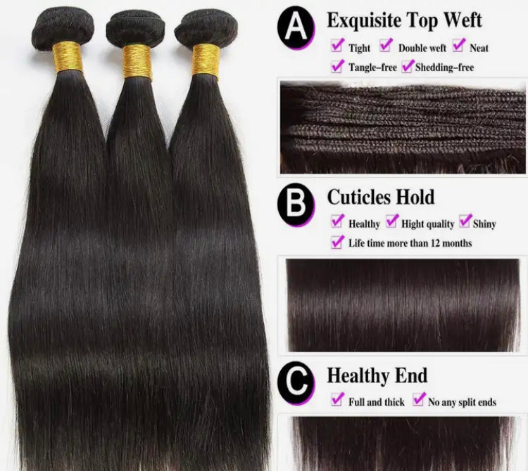 100% straight human hair bundles