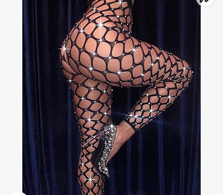 Sexy high waist rhinestone fishnet leggings