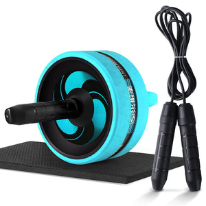 2 in 1 Ab Roller& Jump Rope Abdominal Wheel with Mat For Arm Waist Leg Exercise Gym Fitness Equipment
