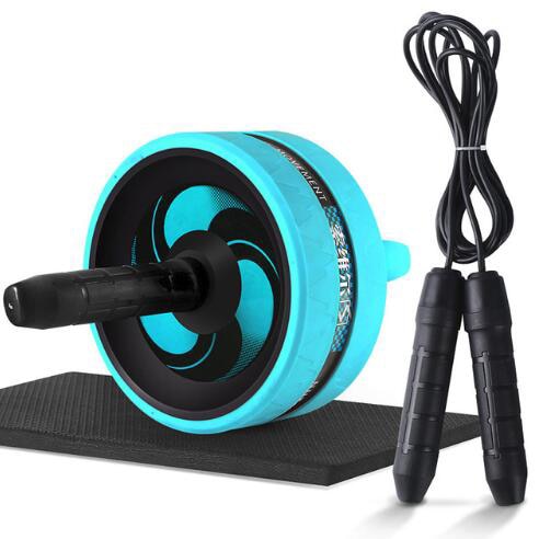 2 in 1 Ab Roller& Jump Rope Abdominal Wheel with Mat For Arm Waist Leg Exercise Gym Fitness Equipment