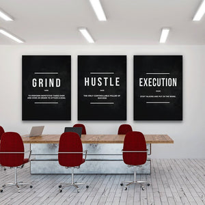 Grind Hustle  Execution Wall Art Canvas Prints Office Decor Motivational Modern Art Entrepreneur Motivation Painting Pictures