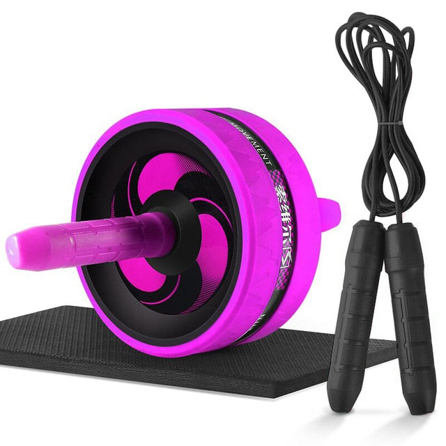 2 in 1 Ab Roller& Jump Rope Abdominal Wheel with Mat For Arm Waist Leg Exercise Gym Fitness Equipment